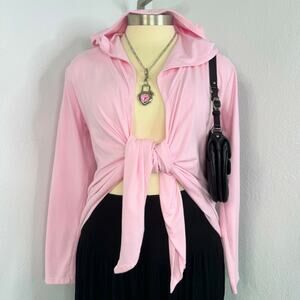 Y2k 00s Balletcore Light Pink Wrap Hooded Cardigan Top Size Large